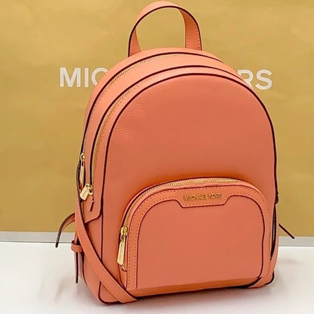 MICHAEL KORS Jaycee Medium zip pocket Pebbled Leather Backpack Sherbert color